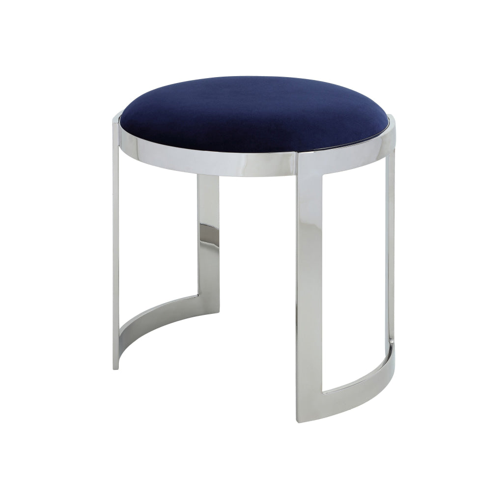 Niyo 19 Inch Accent Stool Ottoman Round Seat Soft Blue Velvet Silver By Casagear Home BM314919