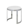 Niyo 19 Inch Accent Stool Ottoman, Round Seat, White Faux Leather, Silver By Casagear Home