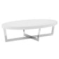 Tini 55 Inch Coffee Table Oval Shaped Top Metal Frame White Finish By Casagear Home BM314921