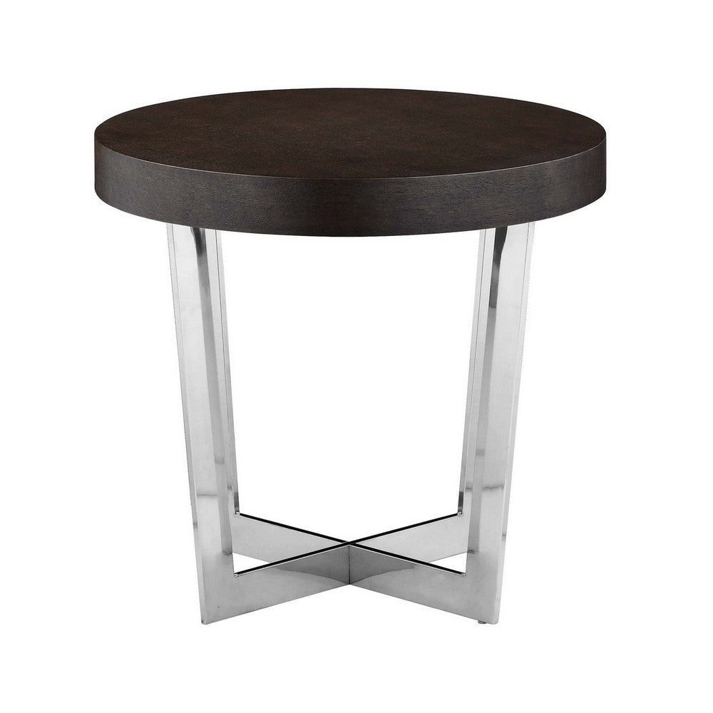 Tini 24 Inch Side End Table Round Shaped Top Metal Frame Espresso Brown By Casagear Home BM314922