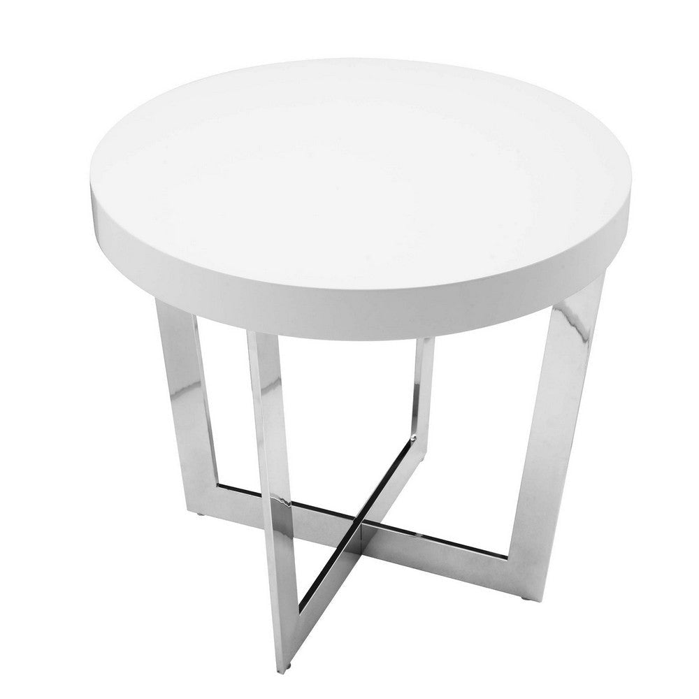 Tini 24 Inch Side End Table Round Shaped Top Metal Frame White Finish By Casagear Home BM314924