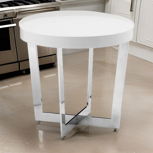 Tini 24 Inch Side End Table, Round Shaped Top, Metal Frame, White Finish By Casagear Home