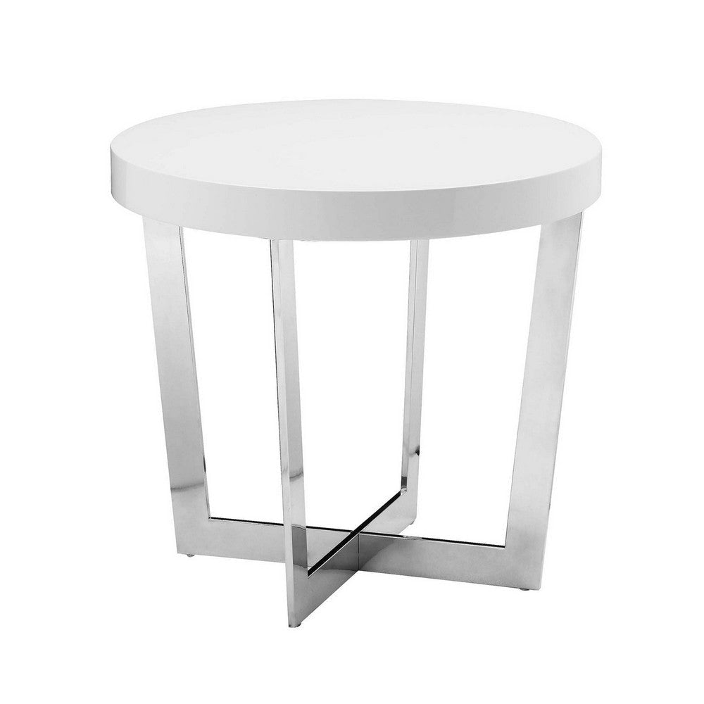 Tini 24 Inch Side End Table Round Shaped Top Metal Frame White Finish By Casagear Home BM314924