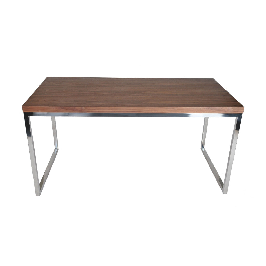 Rami 59 Inch Office Desk Rectangular Top Walnut Brown Wood Steel Frame By Casagear Home BM314926