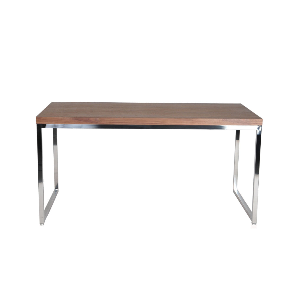 Rami 59 Inch Office Desk Rectangular Top Walnut Brown Wood Steel Frame By Casagear Home BM314926