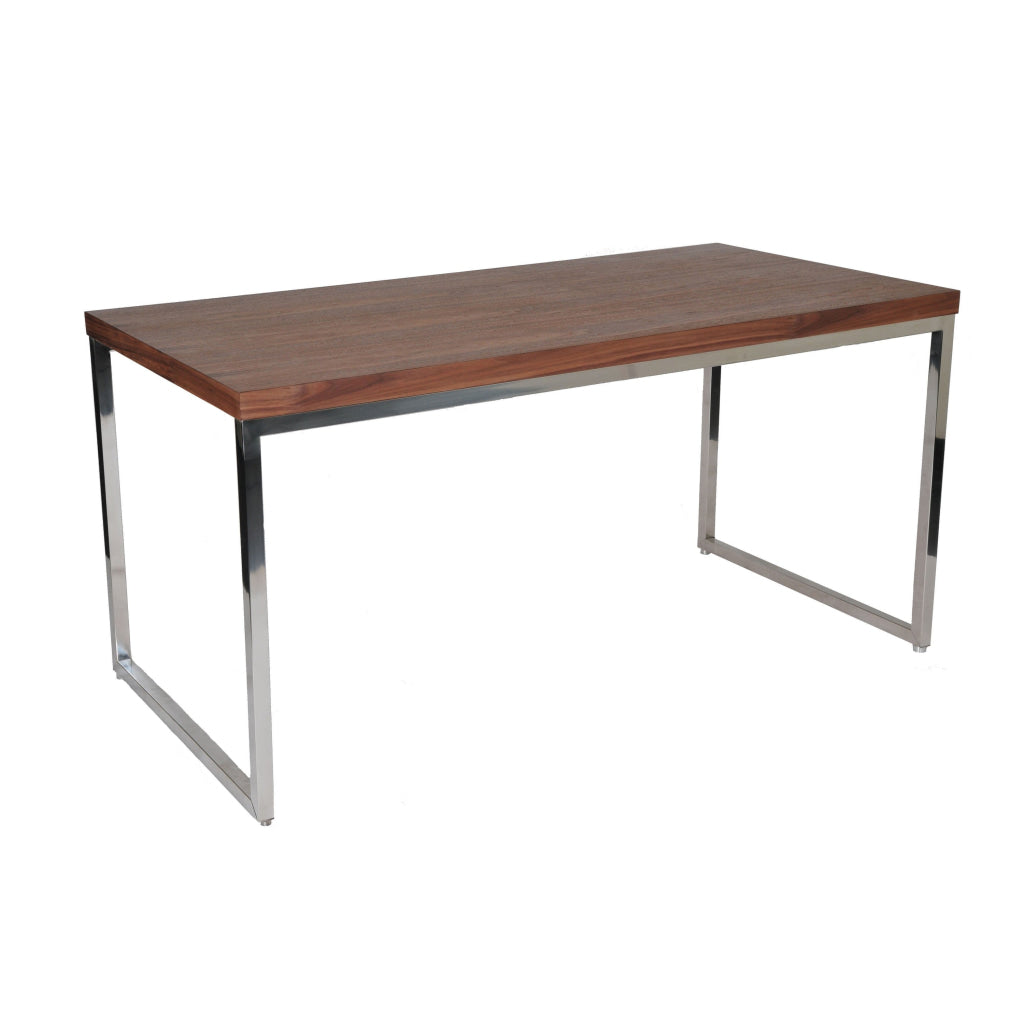 Rami 59 Inch Office Desk, Rectangular Top, Walnut Brown Wood, Steel Frame By Casagear Home