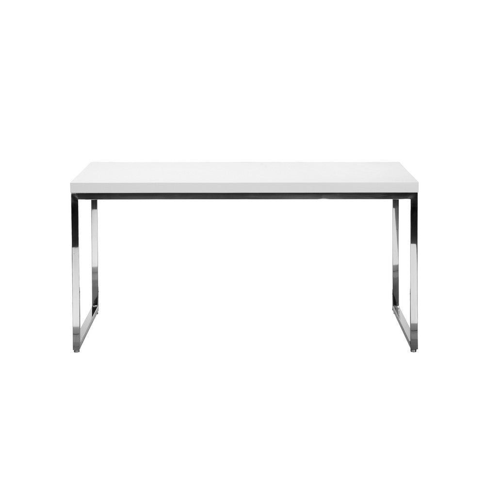 Rami 59 Inch Office Desk Rectangular Top White Wood Finish Steel Frame By Casagear Home BM314927