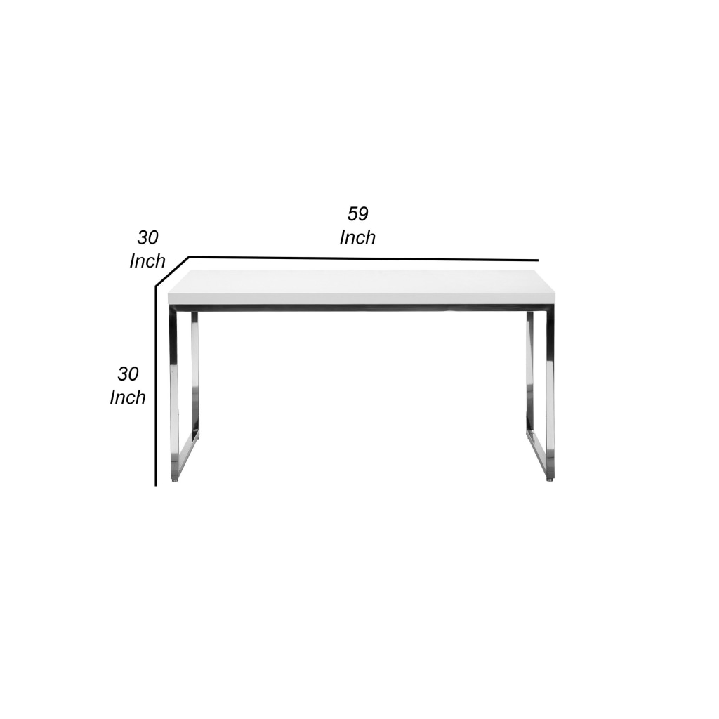 Rami 59 Inch Office Desk Rectangular Top White Wood Finish Steel Frame By Casagear Home BM314927