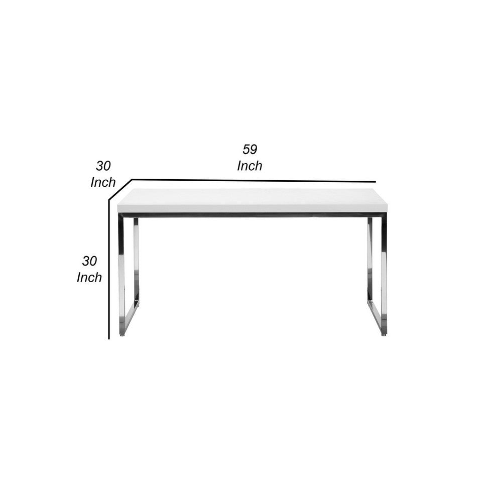 Rami 59 Inch Office Desk Rectangular Top White Wood Finish Steel Frame By Casagear Home BM314927