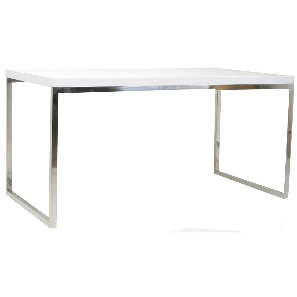 Rami 59 Inch Office Desk, Rectangular Top, White Wood Finish, Steel Frame By Casagear Home