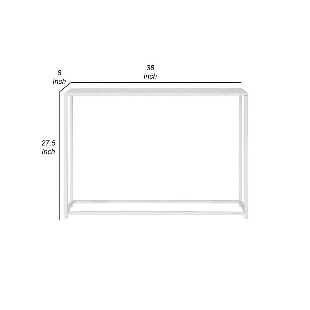 Eme 38 Inch Console Table Rectangular Top White Finish Metal Frame By Casagear Home BM314930