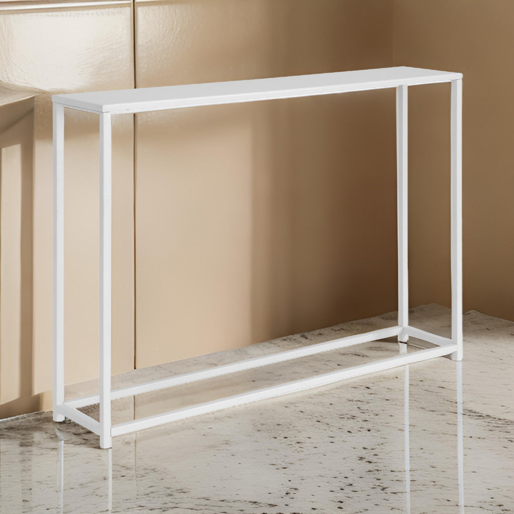 Eme 38 Inch Console Table Rectangular Top White Finish Metal Frame By Casagear Home BM314930