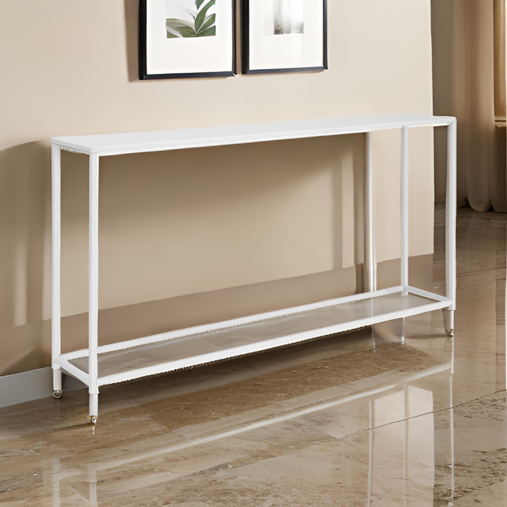 Eme 56 Inch Console Table Rectangular Top White Finish Metal Frame By Casagear Home BM314931