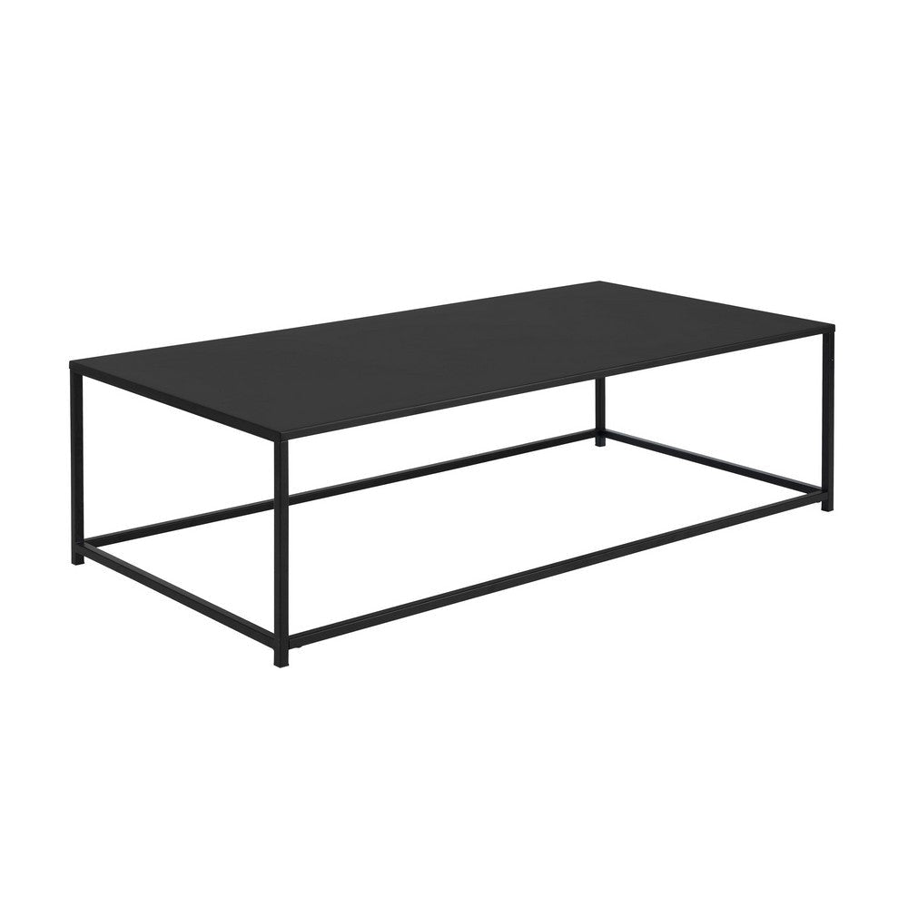 Eme 48 Inch Coffee Table Rectangular Top Black Finished Metal Frame By Casagear Home BM314932