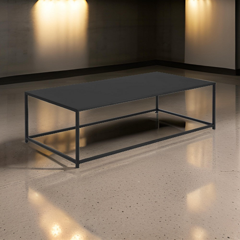 Eme 48 Inch Coffee Table Rectangular Top Black Finished Metal Frame By Casagear Home BM314932