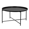 Ely 33 Inch Coffee Table Round Tray Top Cross Base Black Metal Finish By Casagear Home BM314935