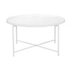 Ely 33 Inch Coffee Table Round Top with Cross Base White Metal Finish By Casagear Home BM314936