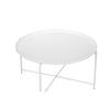 Ely 33 Inch Coffee Table Round Top with Cross Base White Metal Finish By Casagear Home BM314936