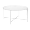 Ely 33 Inch Coffee Table, Round Top with Cross Base, White Metal Finish By Casagear Home