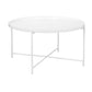 Ely 33 Inch Coffee Table, Round Top with Cross Base, White Metal Finish By Casagear Home