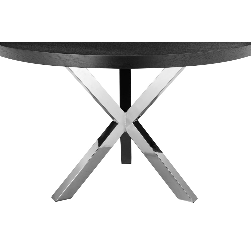 Emi 47 Inch Round Dining Table X- Cross Metal Base Black Wood Silver By Casagear Home BM314937