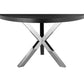 Emi 47 Inch Round Dining Table X- Cross Metal Base Black Wood Silver By Casagear Home BM314937