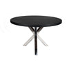 Emi 47 Inch Round Dining Table, X- Cross Metal Base, Black Wood, Silver By Casagear Home