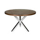 Emi 47 Inch Round Dining Table, X- Cross Brushed Steel, Walnut Brown Wood By Casagear Home