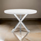 Emi 47 Inch Round Dining Table, X- Cross Brushed Steel, White Wood By Casagear Home