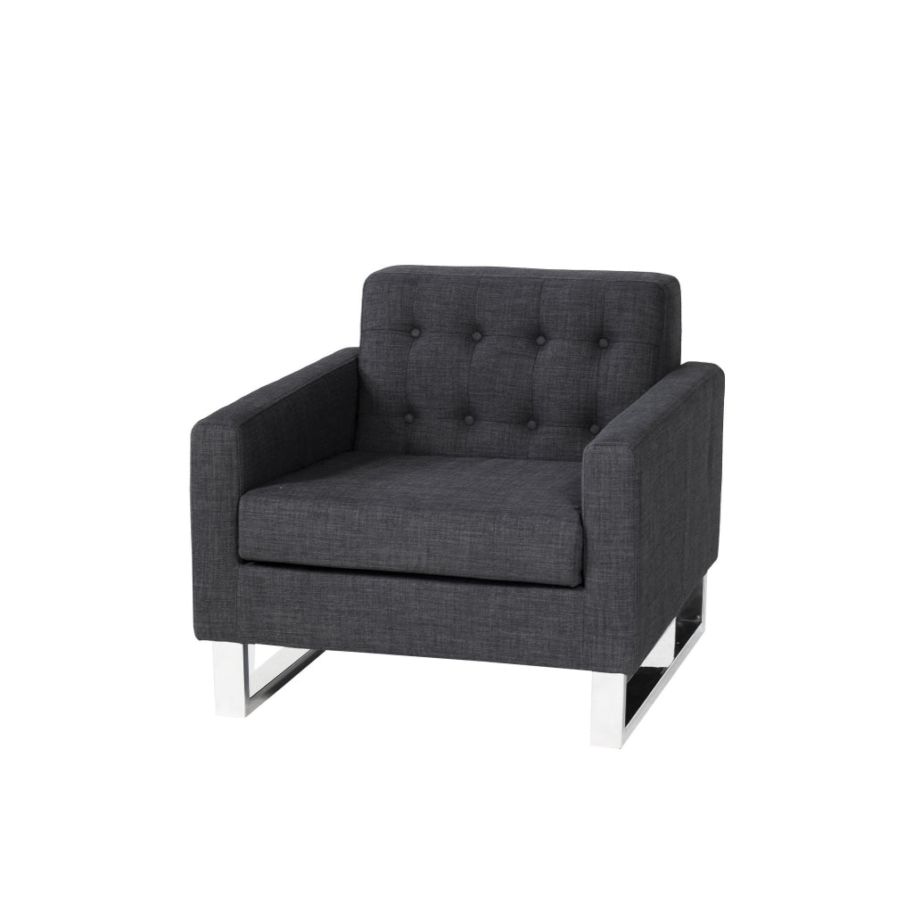 Loe 35 Inch Accent Sofa Armchair Tufted Dark Gray Upholstery Chrome Steel By Casagear Home BM314943