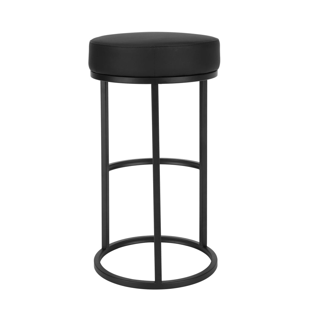 Tane 30 Inch Barstool Round Black Faux Leather Padded Seat Black Metal By Casagear Home BM314947