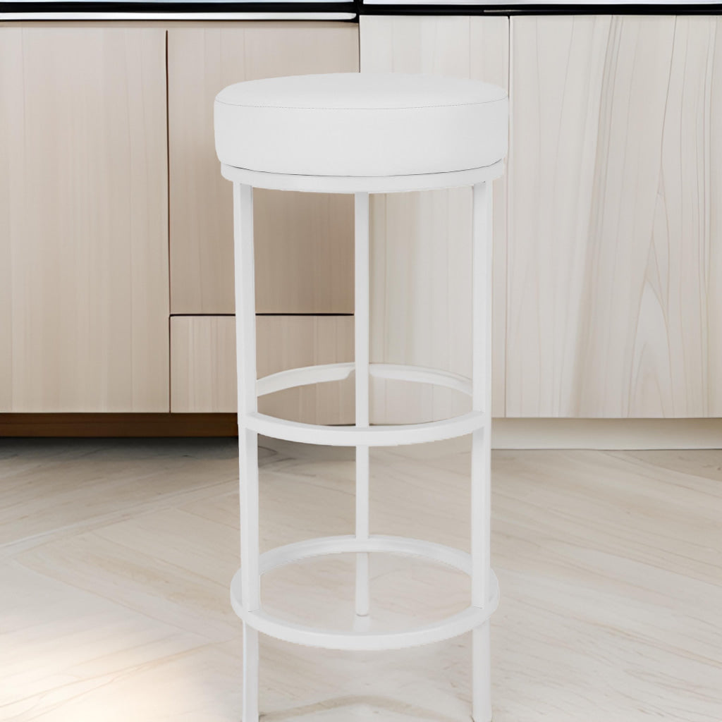 Tane 30 Inch Bar Stool Round Padded Seat White Faux Leather Metal By Casagear Home BM314949