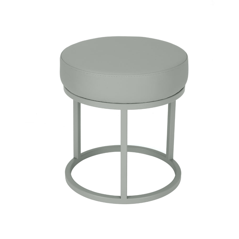 Tane 18 Inch Accent Stool Modern Round Padded Seat Gray Faux Leather By Casagear Home BM314950