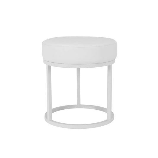 Tane 18 Inch Modern Accent Stool, Round Padded White Faux Leather Seat By Casagear Home