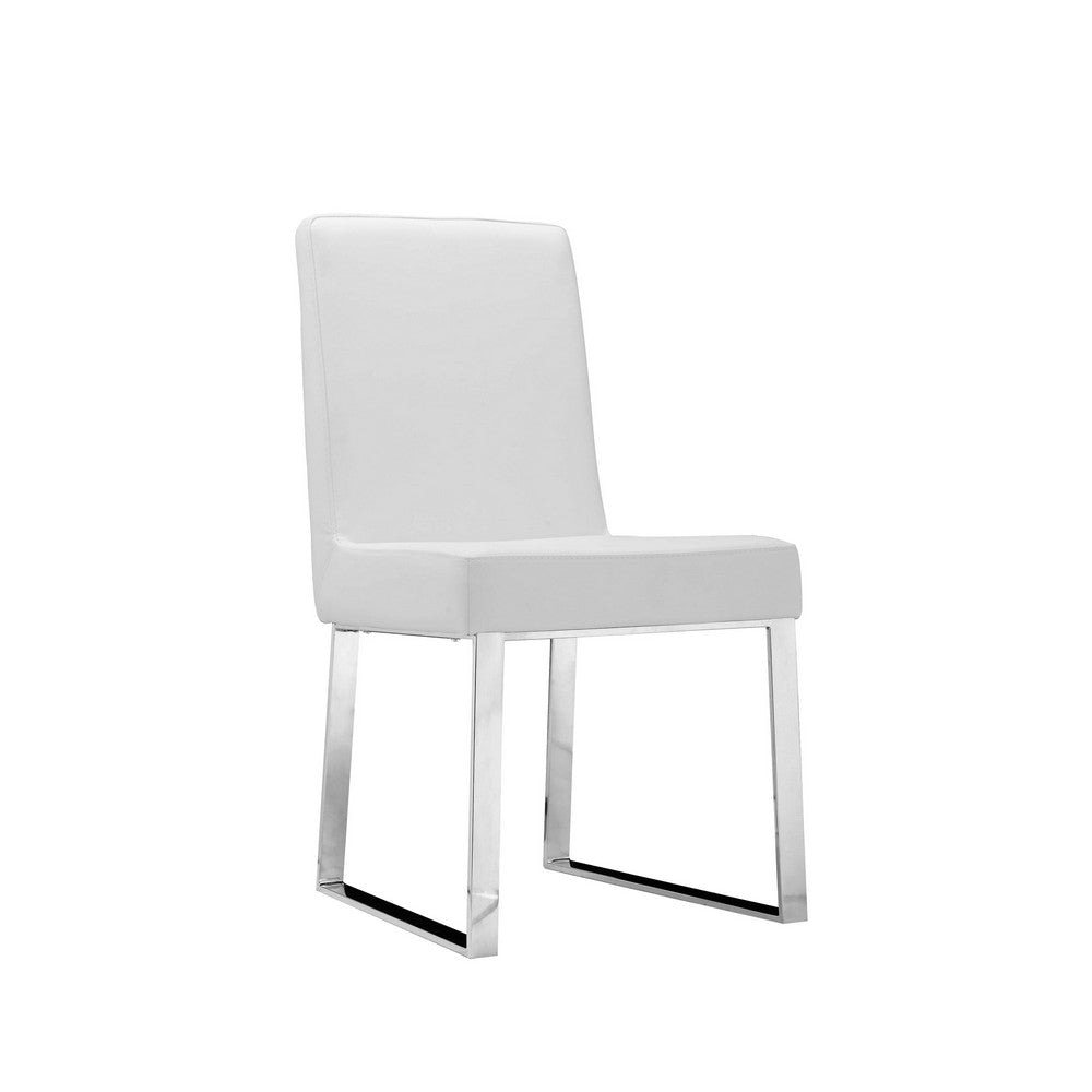 Ien 25 Inch Dining Chair Set of 2 Armless White Faux Leather Chrome By Casagear Home BM314955