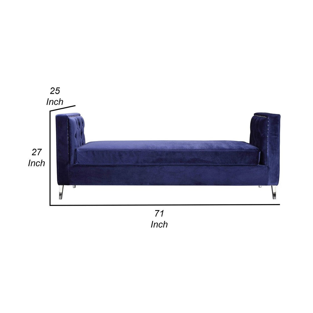 Vien 71 Inch Accent Bench Nailhead Soft Blue Velvet Chrome Metal By Casagear Home BM314958