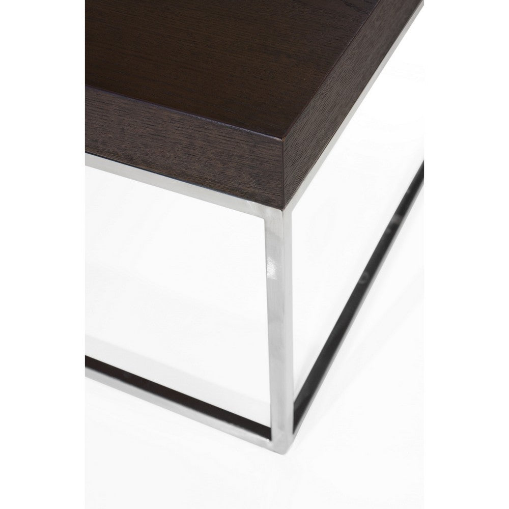 Zen 48 Inch Coffee Table Rectangular Chrome Base Dark Brown Solid Wood By Casagear Home BM314960