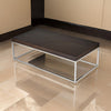 Zen 48 Inch Coffee Table, Rectangular Chrome Base, Dark Brown Solid Wood By Casagear Home