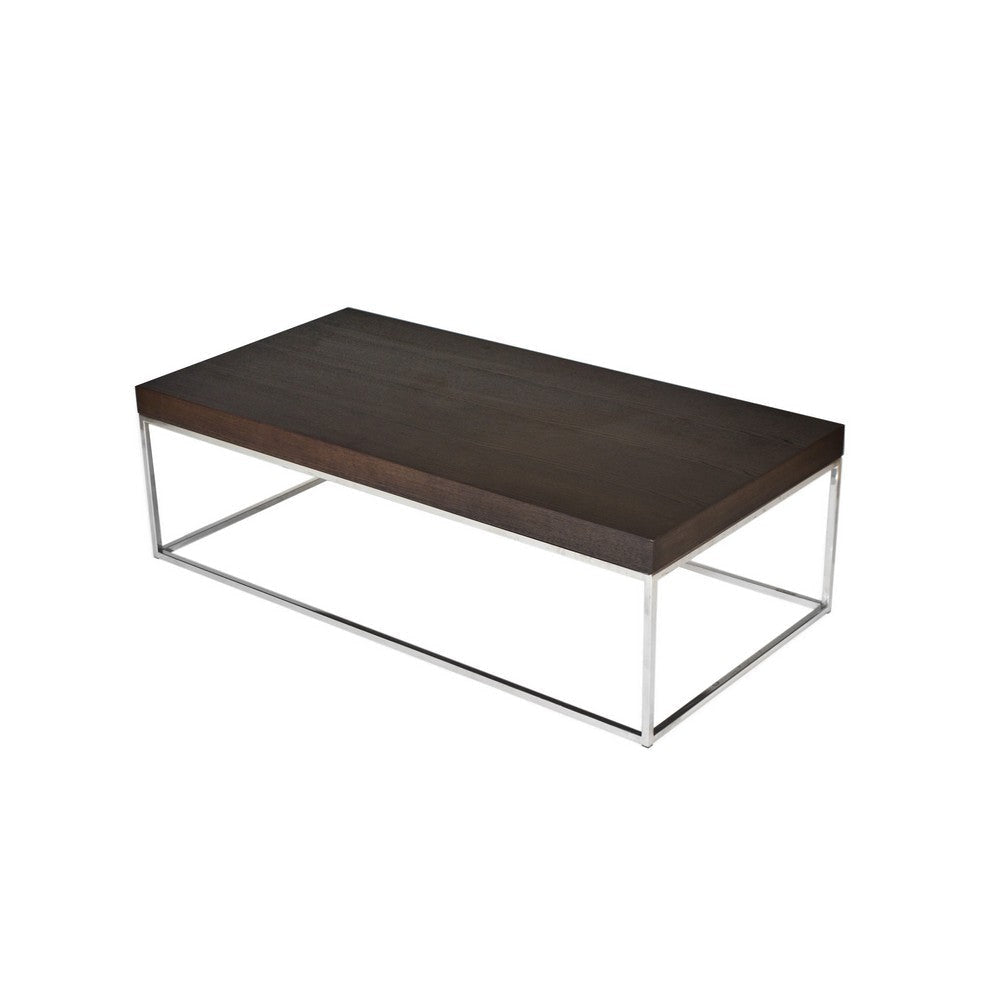 Zen 48 Inch Coffee Table Rectangular Chrome Base Dark Brown Solid Wood By Casagear Home BM314960