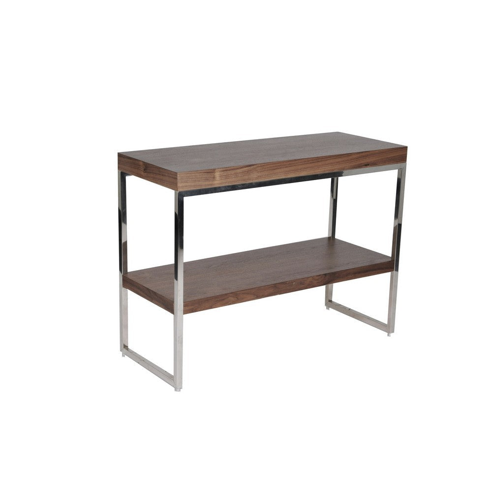 Zen 39 Inch Console Sideboard Table, 2 Tier Shelves, Walnut Brown Wood By Casagear Home