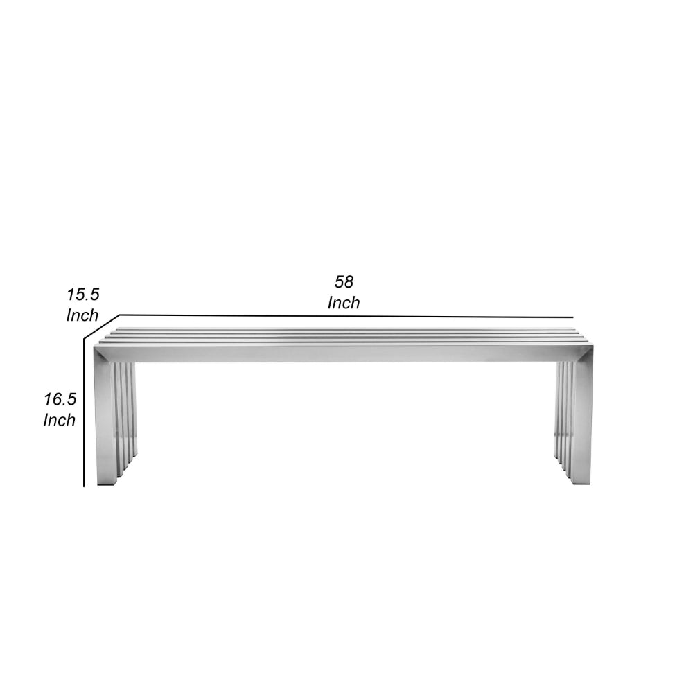 Namo 58 Inch Accent Bench Sleek Modern Design Rectangular Chrome Metal By Casagear Home BM314964