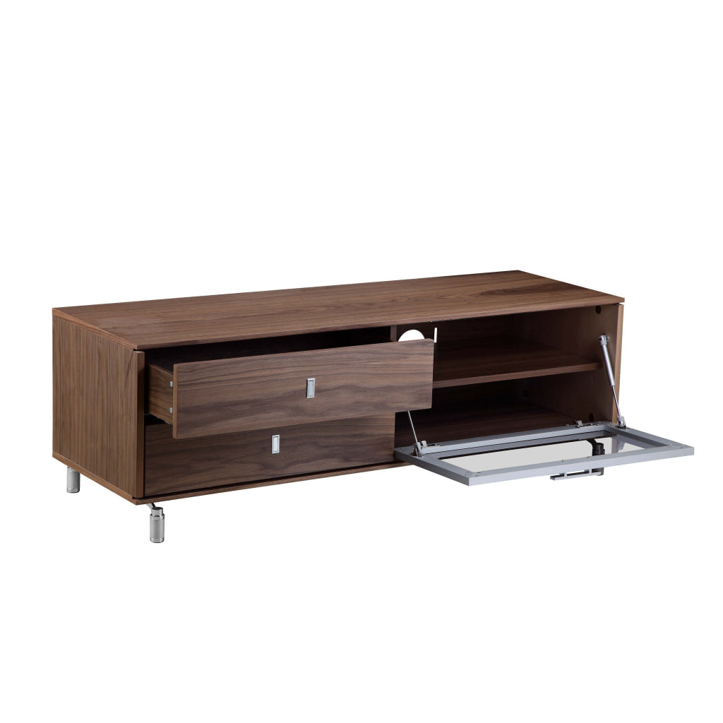 Ida 60 Inch TV Entertainment Console Drawers Pull Down Door Walnut Brown By Casagear Home BM314965