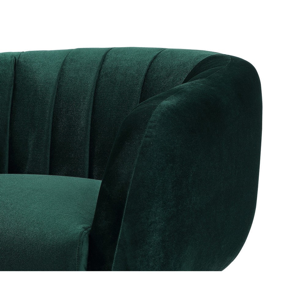 Decy 34 Inch Accent Chair Channel Stitched Cushioned Green Velvet Gold By Casagear Home BM314967