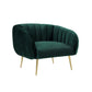 Decy 34 Inch Accent Chair, Channel Stitched, Cushioned, Green Velvet, Gold By Casagear Home