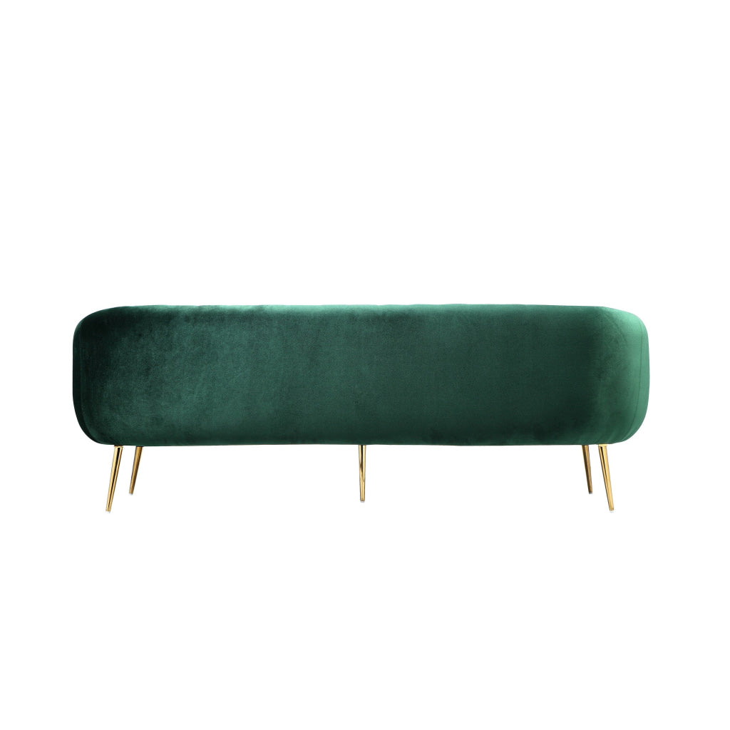 Decy 74 Inch Sofa Channel Stitched Cushioned Seat Green Velvet Gold By Casagear Home BM314970