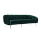 Decy 74 Inch Sofa, Channel Stitched, Cushioned Seat, Green Velvet, Gold By Casagear Home