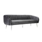 Decy 74 Inch Sofa Channel Stitched Cushioned Seat Gray Velvet Silver By Casagear Home BM314971