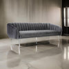 Decy 74 Inch Sofa, Channel Stitched, Cushioned Seat, Gray Velvet, Silver By Casagear Home