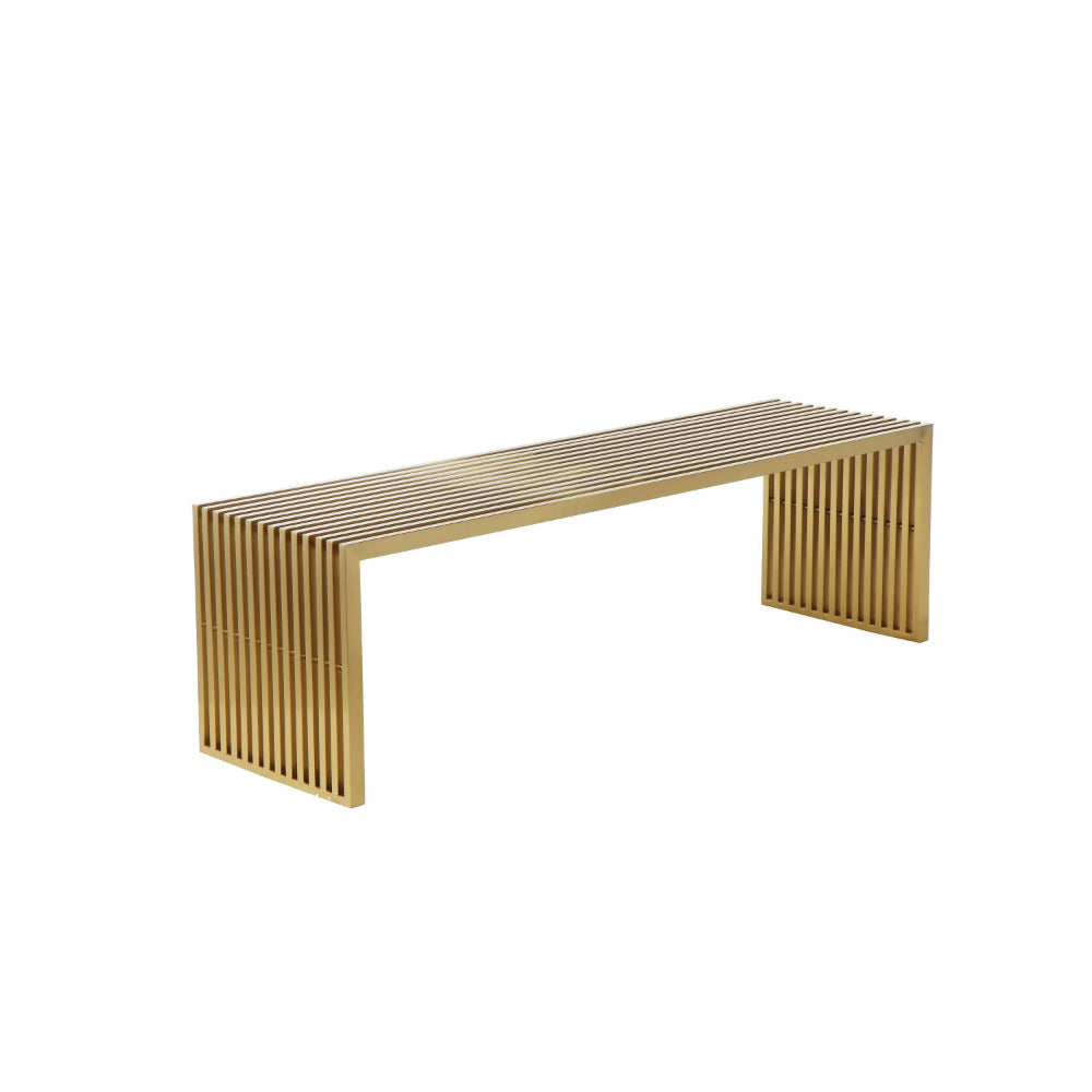 Niki 55 Inch Accent Bench Slatted Rectangular Luxurious Brushed Gold By Casagear Home BM314974