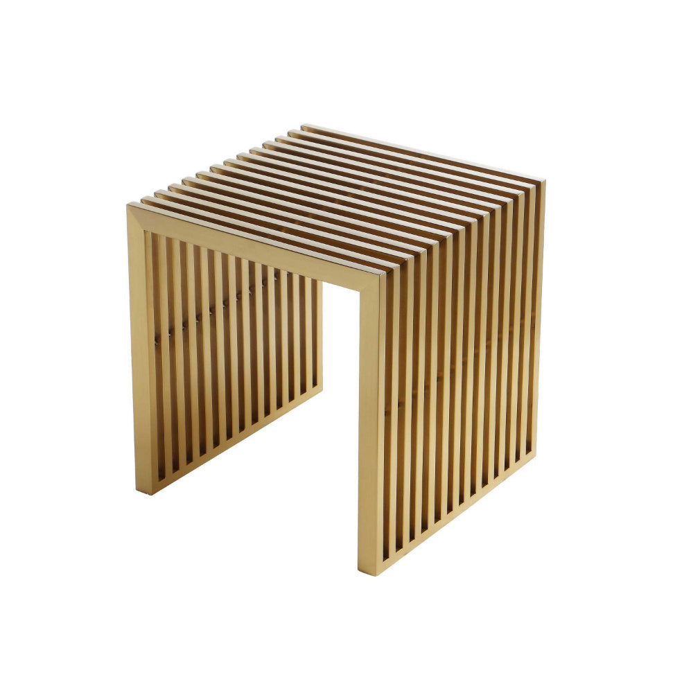 Niki 17 Inch Accent Stool Slatted Design Square Luxurious Brushed Gold By Casagear Home BM314975